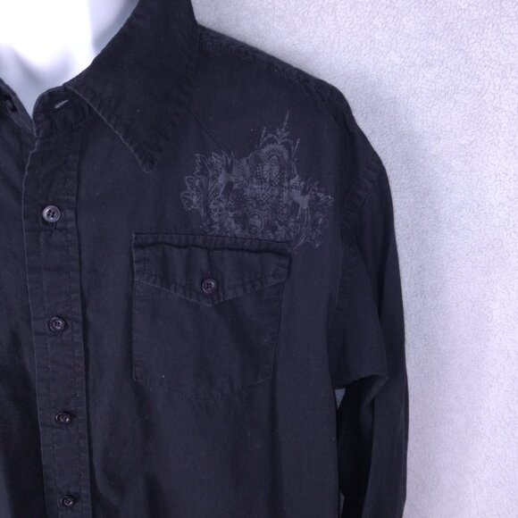 Carbon Black Men’s Button-Up Shirt XXL Black Crest Design 2000s Streetwear Y2K - Picture 4 of 15